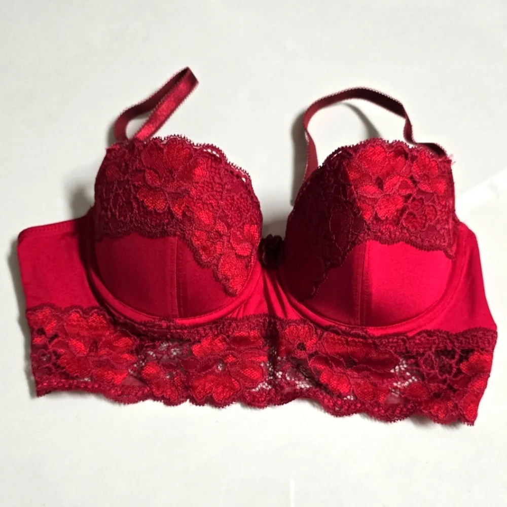 Adore Me Lace Underwire Longline Bra - Red - 34B